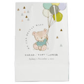 可愛いアクアビーリーウェイベアーベアーバルーンベイビーシャワー ミディアムペーパーバッグ (裏面)