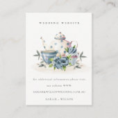 可愛いアクアブルーフローラティーポット結婚カップのウェブサイト エンクロージャーカード (正面)