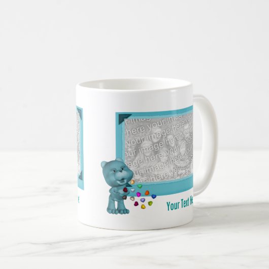 可愛いアクアベアとハートパーソナライズされた写真 コーヒーマグカップ (正面右)