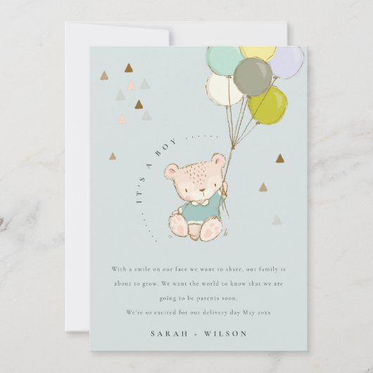 可愛いアクアベアバルーンベビー告知カード サンキューカード (正面)