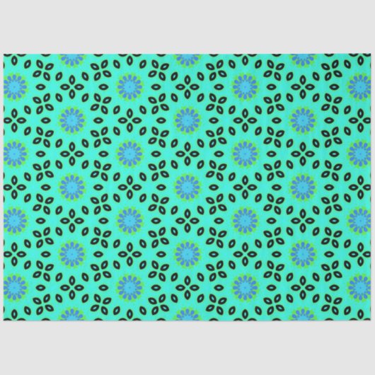 可愛いアクア&ブラック花の柄のデコパージュ 薄葉紙 (正面)
