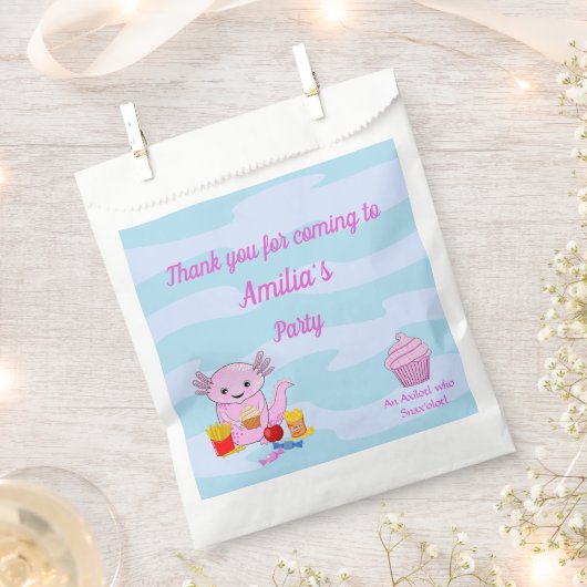 可愛いアソロトル誕生日パーティーフェイスバッグ フェイバーバッグ (クリップ留めされた状態)