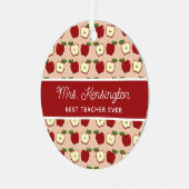 可愛いアップルパターン先生鑑賞写真 メタルオーナメント (正面左)