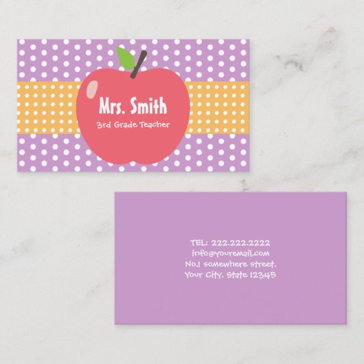 可愛いアップルラベンダードット先生名刺 名刺 (正面/裏面)