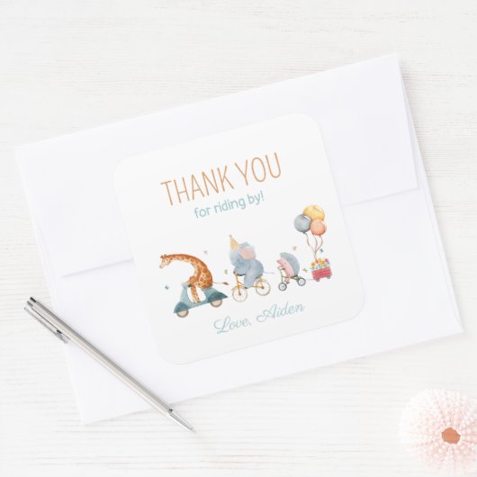 可愛いアニマルトレインニュートラル誕生日パーティー スクエアシール (封筒)
