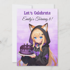 可愛いアニメの女の子とドラゴンの女の子の誕生日パーティー 招待状