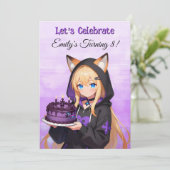 可愛いアニメの女の子とドラゴンの女の子の誕生日パーティー 招待状 (スタンド正面)