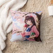 可愛いアニメの女の子(さくらんぼの下) クッション (ブランケット)