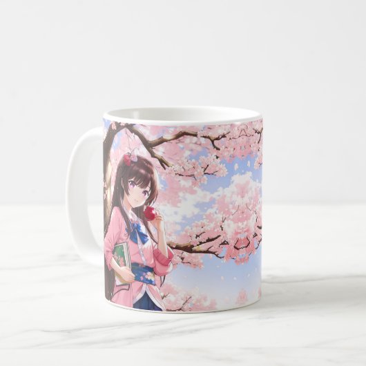 可愛いアニメの女の子(さくらんぼの下) コーヒーマグカップ (正面左)