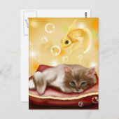可愛いアニメの子猫の夢 ポストカード (正面/裏面)