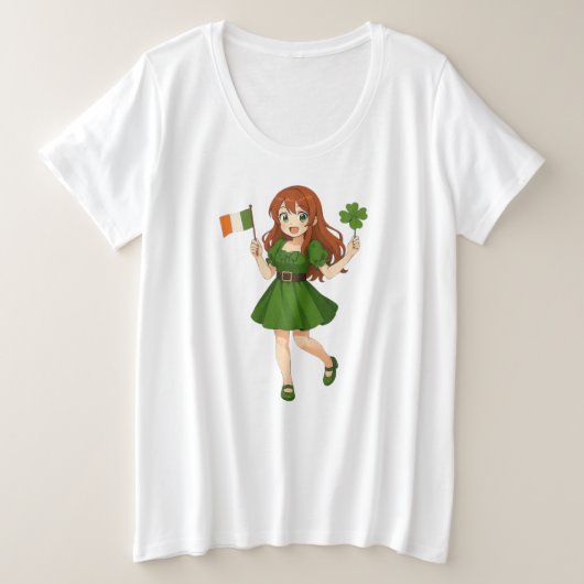 可愛いアニメの赤毛の聖パトリックの祝日 プラスサイズTシャツ (デザイン正面)