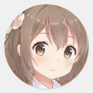 可愛いアニメマンガガールブラウンヘアヘーゼルアイフラワー ラウンドシール