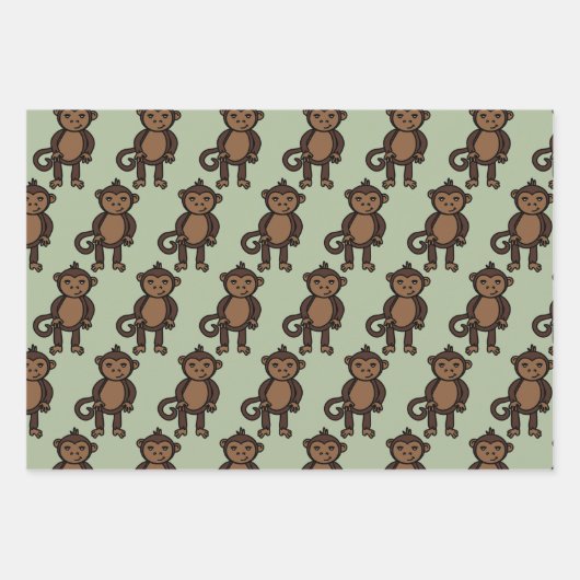 可愛いアニメートモンキーデザイナープリントキッズ ラッピングペーパーシート (正面2)