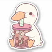 可愛いアヒルがタピオカティーを飲む シール (正面)