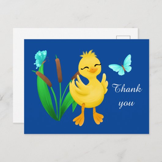 可愛いアヒルと蝶感謝していよう ポストカード (正面/裏面)
