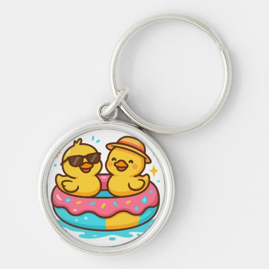 可愛いアヒルのフローティおもしろい- Summer Vibes T-Shirt キーホルダー (正面)