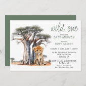 可愛いアフリカのサバンナワイルドワンボーイベビーシャワー 招待状 (正面/裏面)
