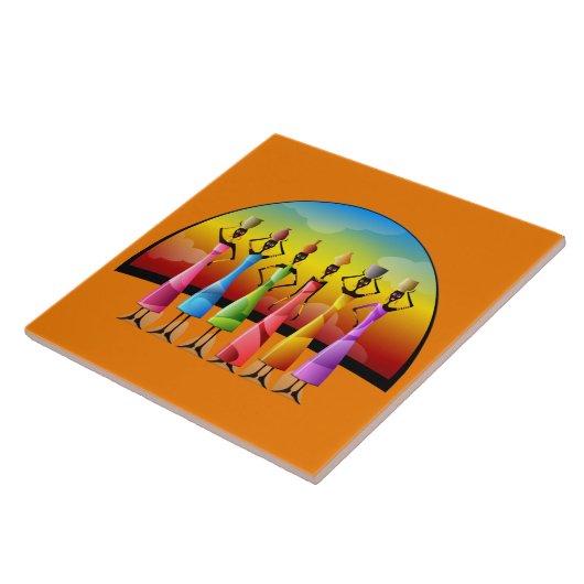 可愛いアフリカの部族の女性の装飾 タイル (側面)