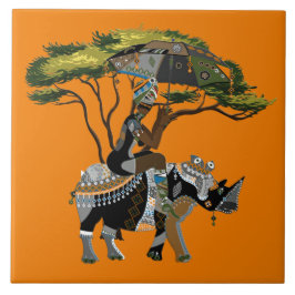 可愛いアフリカの部族女性のサイの装飾 タイル