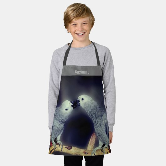 可愛いアフリカグレイキスをするパーソナライズされたパロ エプロン (着用した状態)