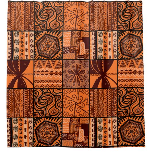 可愛いアフリカタイル模様 シャワーカーテン (正面)