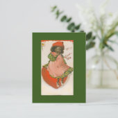 可愛いアフリカンアメリカンガールヴィンテージバレンタイン ポストカード (スタンド正面)