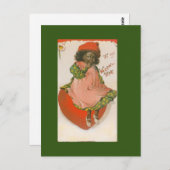 可愛いアフリカンアメリカンガールヴィンテージバレンタイン ポストカード (正面/裏面)