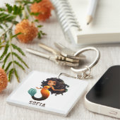 可愛いアフリカ人魚の女の子 – 名前をカスタムするアフロキッズ キーホルダー (正面右)