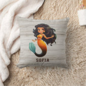 可愛いアフリカ人魚の女の子 – 名前をカスタムするアフロキッズ クッション (ブランケット)