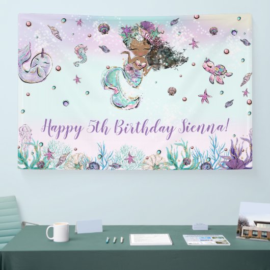 可愛いアフリカ人魚プール誕生日パーティーの背景 横断幕 (トレードショー)