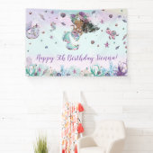 可愛いアフリカ人魚プール誕生日パーティーの背景 横断幕 (インサイチュ)