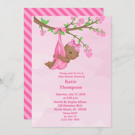 可愛いアフリカ系アメリカンガールベビーシャワー招待状 招待状 (正面/裏面)
