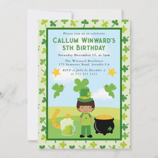 可愛いアフリカ系アメリカンセントパトリック子供の誕生日 招待状 (正面)