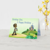 可愛いアフリカ系アメリカンプリンス誕生日 カード (黄色い花)