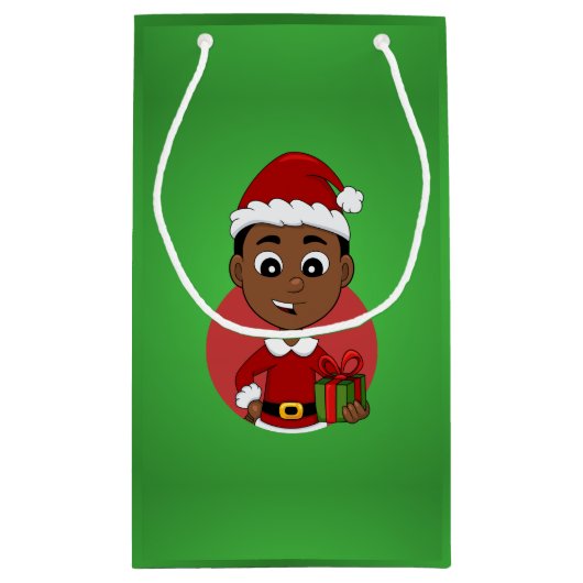 可愛いアフリカ系アメリカ人のクリスマスボーイ スモールペーパーバッグ (裏面)