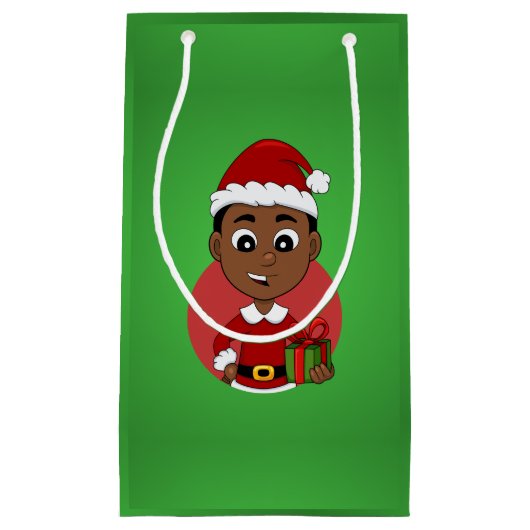 可愛いアフリカ系アメリカ人のクリスマスボーイ スモールペーパーバッグ (正面)