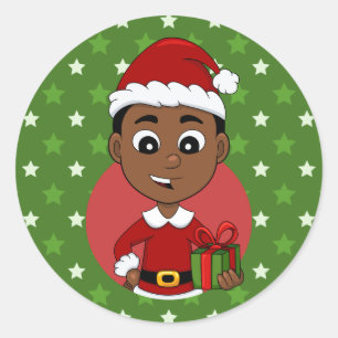 可愛いアフリカ系アメリカ人のクリスマスボーイ ラウンドシール