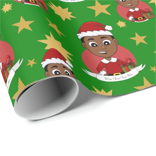 可愛いアフリカ系アメリカ人のクリスマスボーイ ラッピングペーパー (ロールコーナー)