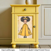 可愛いアフリカ系アメリカ人の人形、黄色のAM8デコページ 薄葉紙