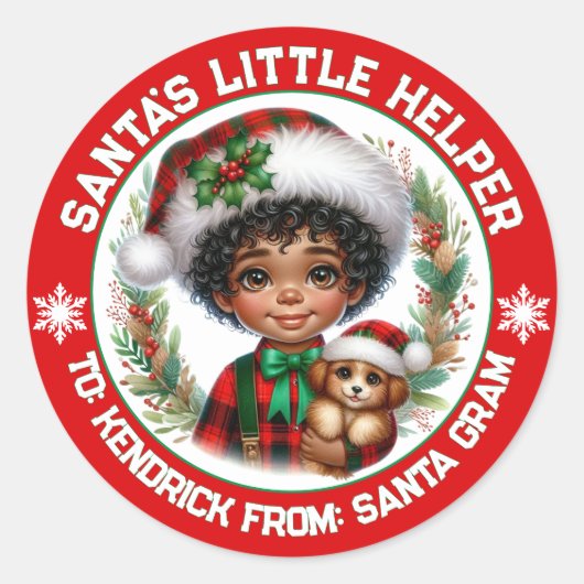 可愛いアフリカ系アメリカ人の少年と子犬 ラウンドシール (正面)