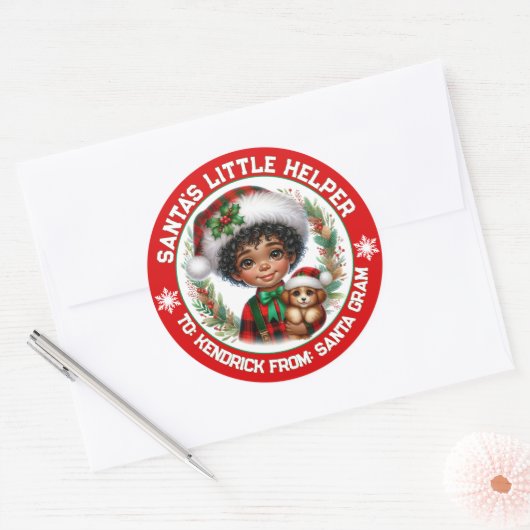 可愛いアフリカ系アメリカ人の少年と子犬 ラウンドシール (封筒)