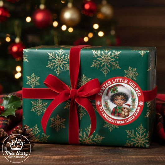 可愛いアフリカ系アメリカ人の少年と子犬 ラウンドシール