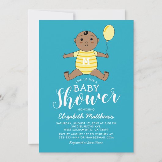 可愛いアフリカ系アメリカ人の男の子の赤ちゃんシャワー 招待状 (正面)
