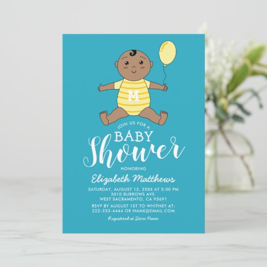 可愛いアフリカ系アメリカ人の男の子の赤ちゃんシャワー 招待状 (スタンド正面)