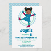 可愛いアフリカ系アメリカ人アイススケートで滑る誕生会 招待状 (正面/裏面)