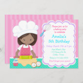 可愛いアフリカ系アメリカ人ガールベーキング誕生日パーティー 招待状 (正面/裏面)