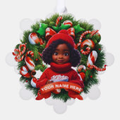 可愛いアフリカ系アメリカ人ガールホットチョコレートクリスマス オーナメントカード (裏面)