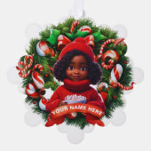 可愛いアフリカ系アメリカ人ガールホットチョコレートクリスマス オーナメントカード (正面)