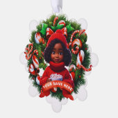 可愛いアフリカ系アメリカ人ガールホットチョコレートクリスマス オーナメントカード (左)