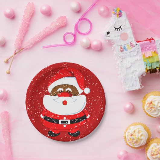 可愛いアフリカ系アメリカ人サンタクロースのクリスマス ペーパープレート (パーティー)